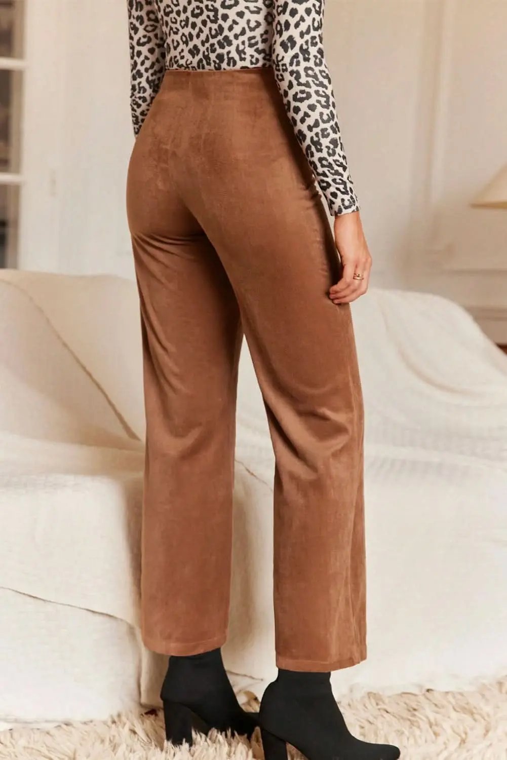 Chestnut Solid Color Double Breasted Straight Leg Pants - Love Salve